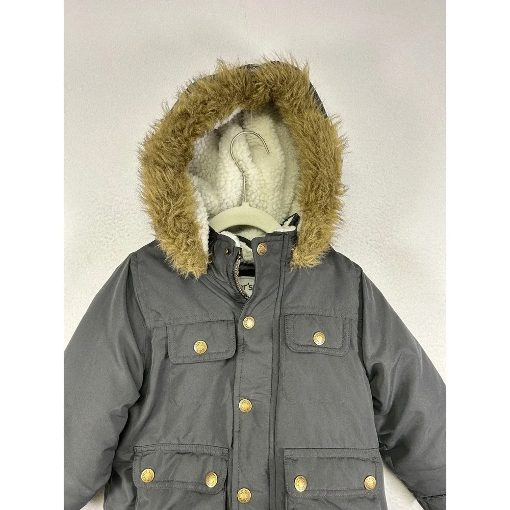 Winter Gorpcore‎ Carters Kids 24M Grey Sherpa Lined Faux Fur Hooded Parka Jacket